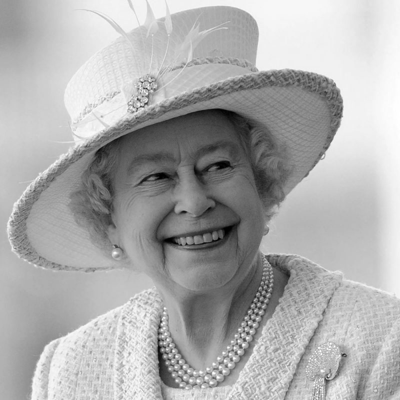 La Reina Isabel II retrato en blanco y negro